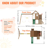 VEVOR Wooden Swing Set, 9 in 1 Outdoor Playground Sets for Backyards, 2 Swings, Trapeze Bar, 6 FT Slide, Large Upper Fort with Kitchen Toys, Flat Step Ladder, Rock Wall, Picnic Table, Sandbox VEVOR