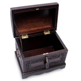 NOVICA Colonial Wood And Leather Jewelry Box, Brown 'Colonial Treasure' NOVICA