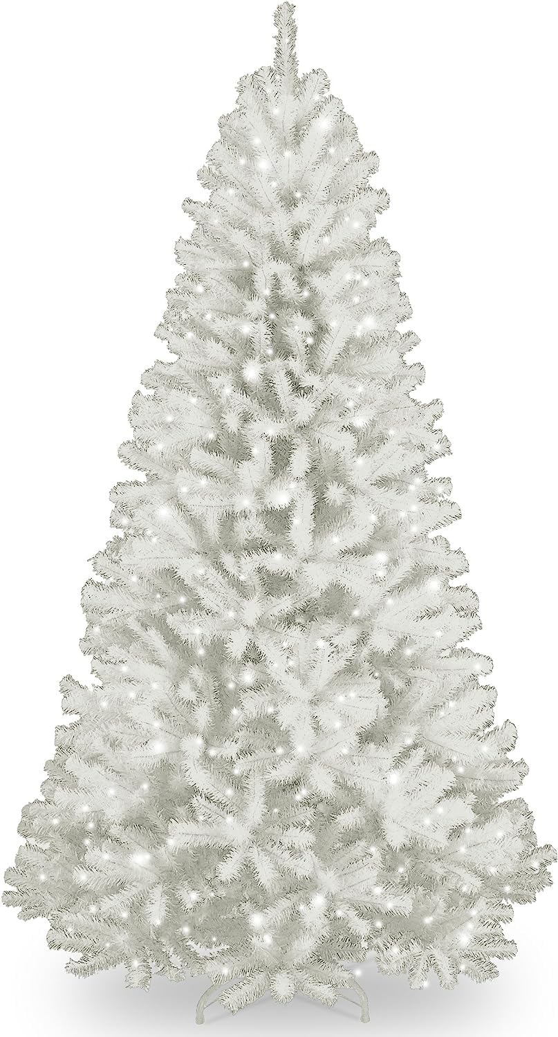 National Tree Company Pre-Lit Artificial Full Christmas Tree, White, North Valley Spruce, White Lights, Includes Stand, 7 Feet National Tree Company