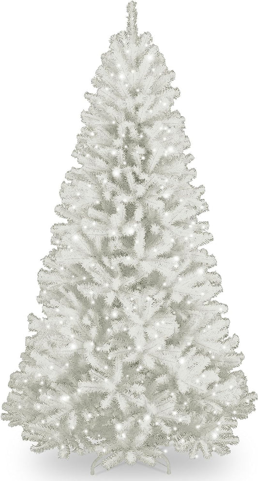 National Tree Company Pre-Lit Artificial Full Christmas Tree, White, North Valley Spruce, White Lights, Includes Stand, 7 Feet