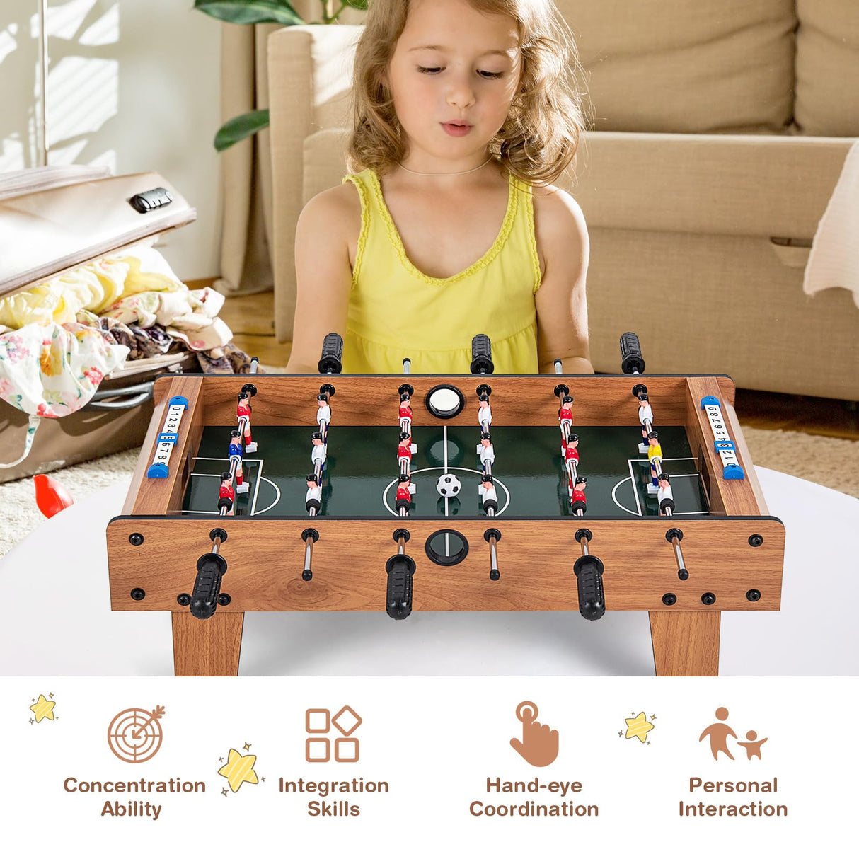 Giantex Foosball Table, 27in Mini Football Table Game w/ 2 Footballs, Score Keepers, ASTM Certification, Wood Soccer Table Top for Kids, Family Night, Parties, Game Rooms (Natural) Giantex