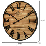 24 Inch Farmhouse Wall Clock - Antique Rustic Wood Finish, Silent Battery-Operated Timepiece with Stylish Decor for Home, Office, Kitchen, Bedroom & Living Room EMAX HOME