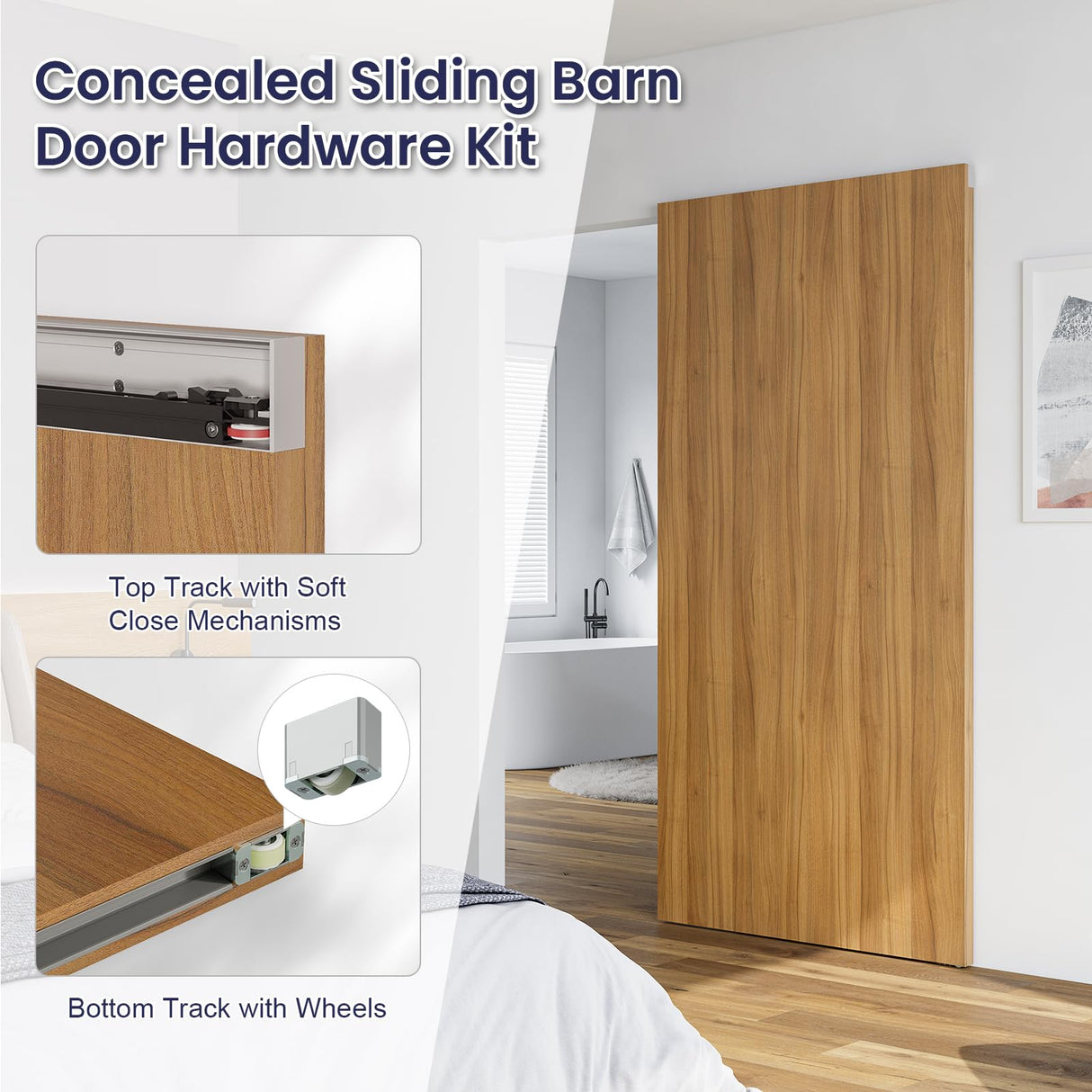 SMARTSTANDARD 40" Concealed Sliding Barn Door Hardware Kit with Soft Close Mechanisn, Wall Mount Concealed System, Aluminum (Door Not Included) SMARTSTANDARD