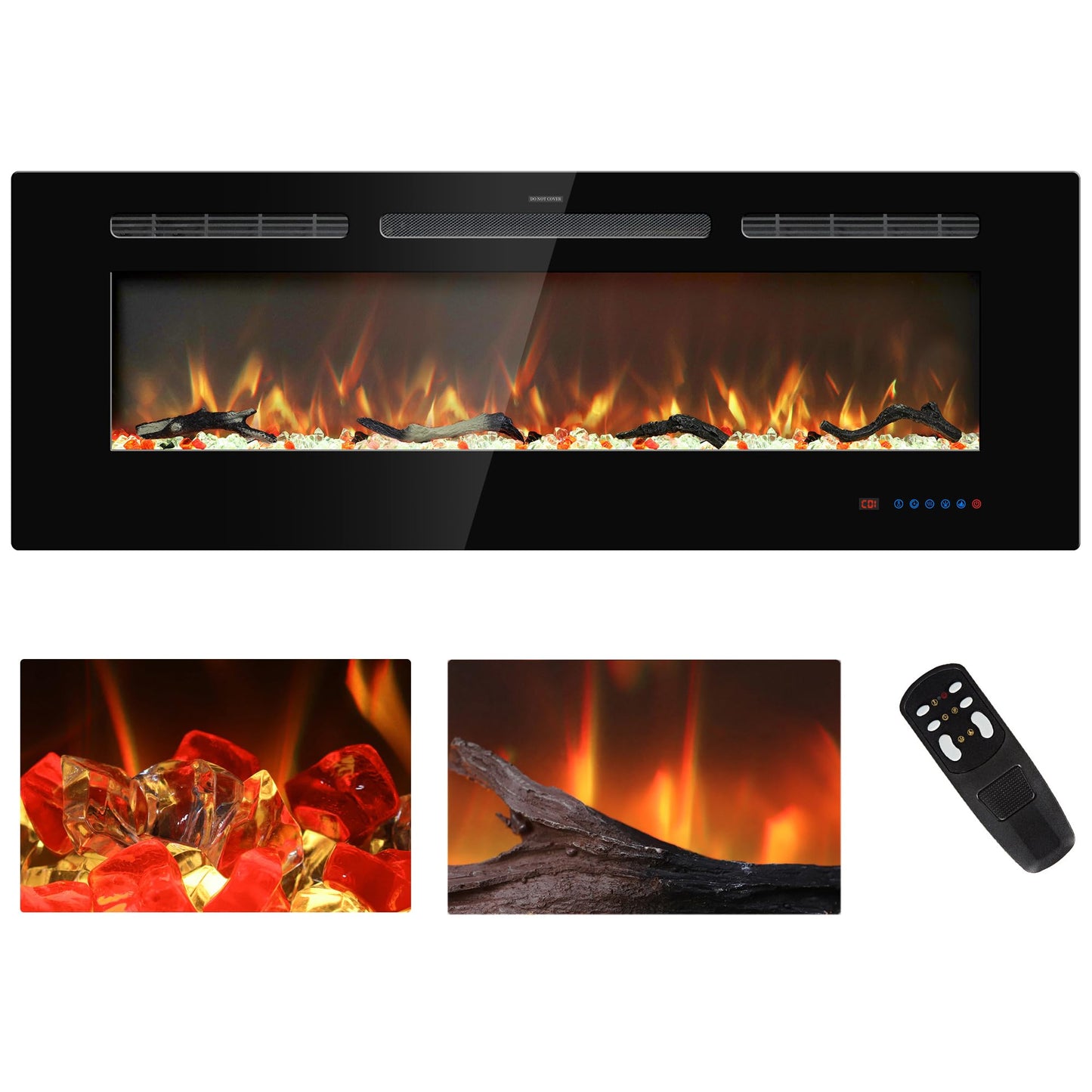 Kentsky 48 inches Electric Fireplace Inserts, Recessed and Wall Mounted Fireplace Heater, Linear Fireplace w/Thermostat, Remote & Touch Screen, Multicolor Flame, Timer, Log & Crystal, 750W/1500W