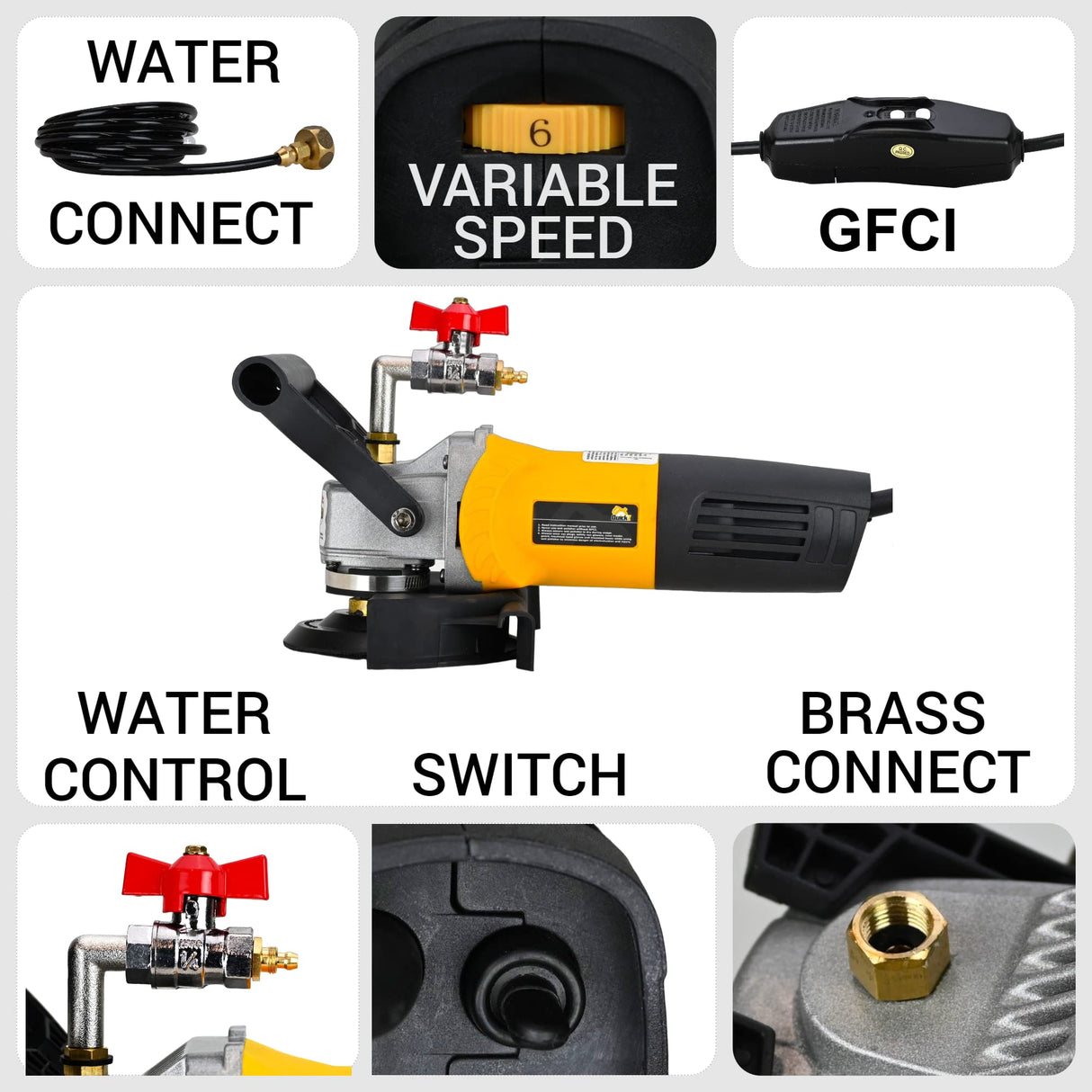 QuickT SPW702A Concrete Countertop Wet Polisher Variable Speed Grinder Sander Granite Stone Polisher Polishing Fabrication Tools Kit - 4" Diamond Polishing Pads for Concrete Granite Marble Tile Polish QuickZ