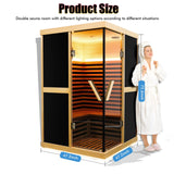 2 Person Infrared Sauna,Far Infrared Home Sauna Room,1980W Light Therapy Lamp Dry Sauna for Home,Canadian Hemlock Indoor Corner Sauna Spa with Bluetooth Speaker,for Unwell Men,Women,Elderly InfraHHZQ