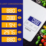 Food Scale with USB Rechargeable, Digital Kitchen Scale with 6 Units, High Precision to 0.04 oz /11lbs Capacity, Weight Range from 3g-5000g AZEUS