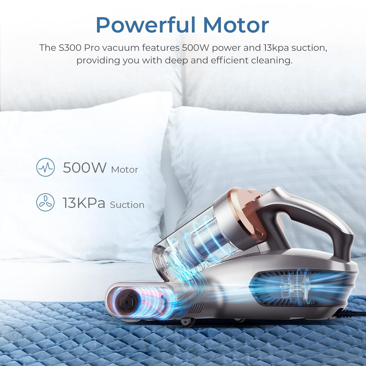JIGOO Mattress Vacuum Cleaner with UV & Ultrasonic and High Heating,Anti-allergen Powerful Handheld Vacuum for Bed,Sofa JIGOO