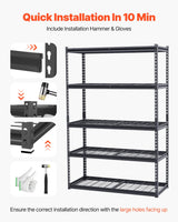 VEVOR Storage Shelves, 3000 lbs, 5 Tier Heavy Duty Garage Shelving, 20" D x 48" W x 72" H Adjustable Metal Shelves for Industrial Shelving Unit Utility Shelf, for Kitchen, Warehouse, Basement, Black VEVOR