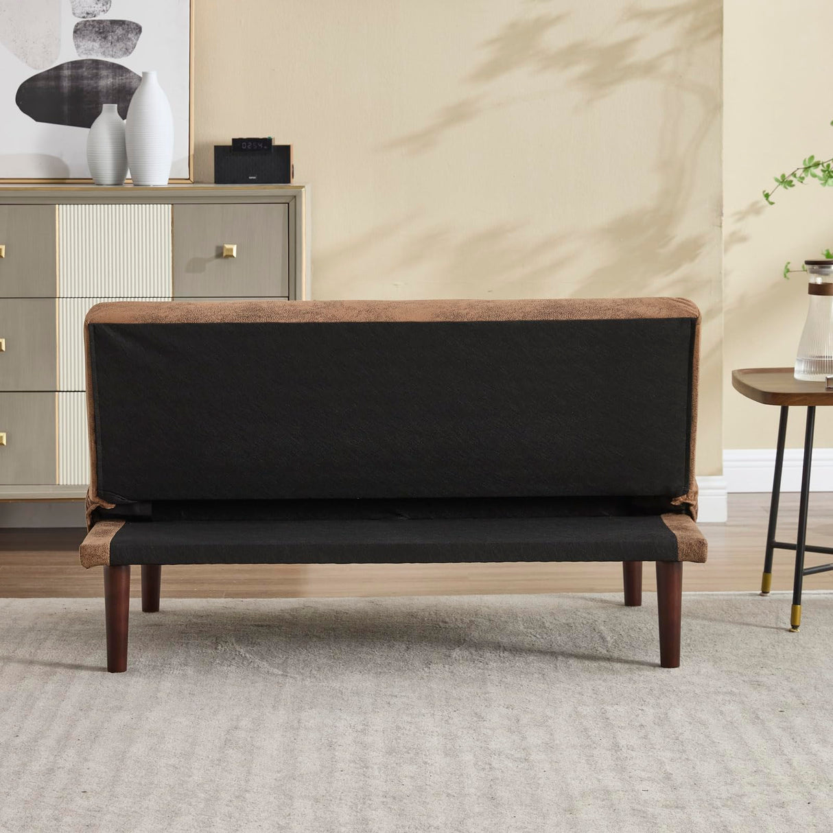 Convertible Futon Sofa Bed, Faux Leather Futon Couch with Adjustable Backrest and Usb Port, Modern Folding Couch For Small Spaces Living Room Sleeper Bed for Living Room,Bedroom,Office (Coffee) Klwenas Maec