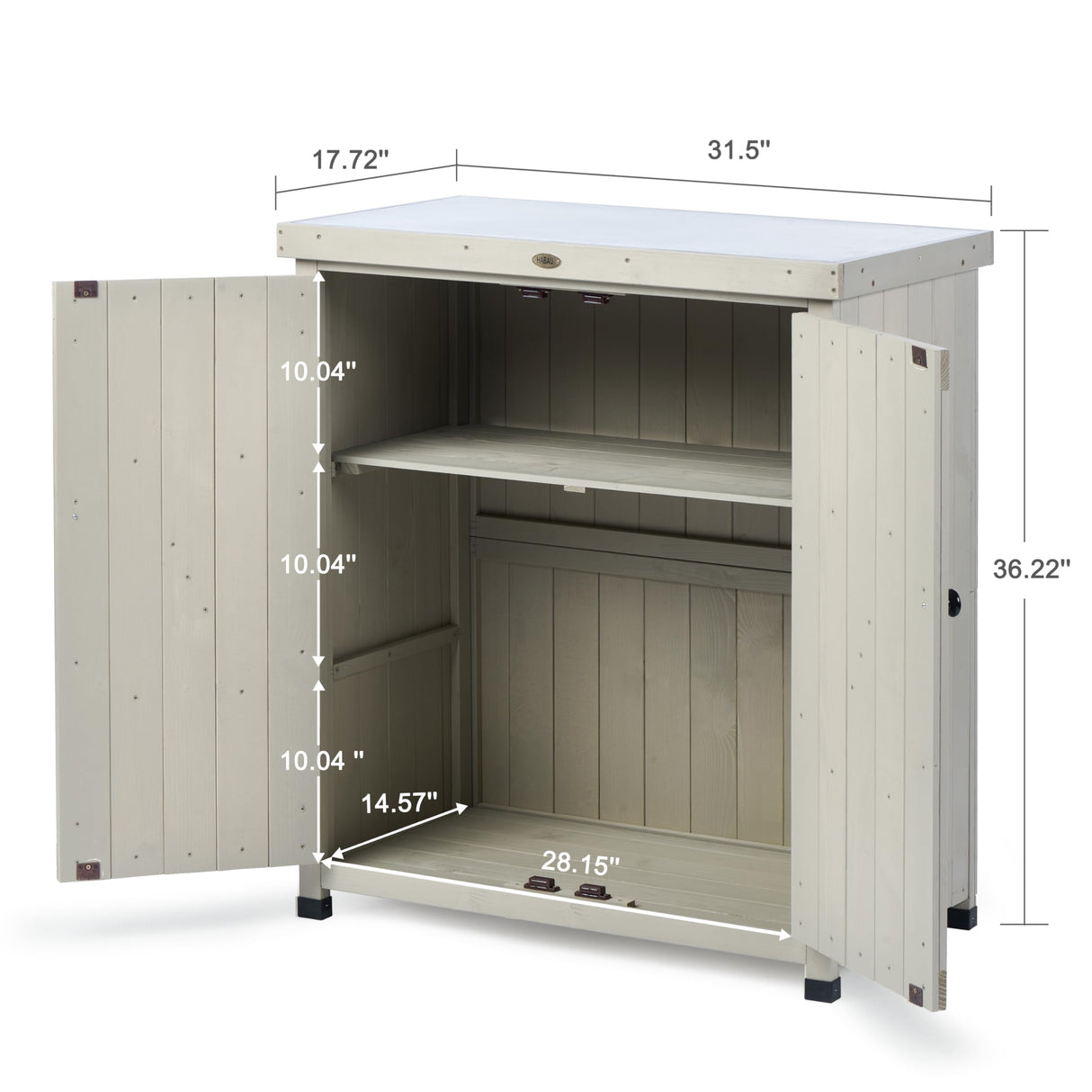 Outdoor Storage Cabinets Weatherproof for Patio, Garden Work Bench with Shelves & Metal Tabletop, Wooden Potting Table Workstation HABAU