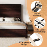 amerlife King Size 51.2" Wood Bed Frame, Rustic Platform Bed with Spliced Headboard, Wood Slats Support/Noiseless/Dark Brown/No Box Spring Needed amerlife
