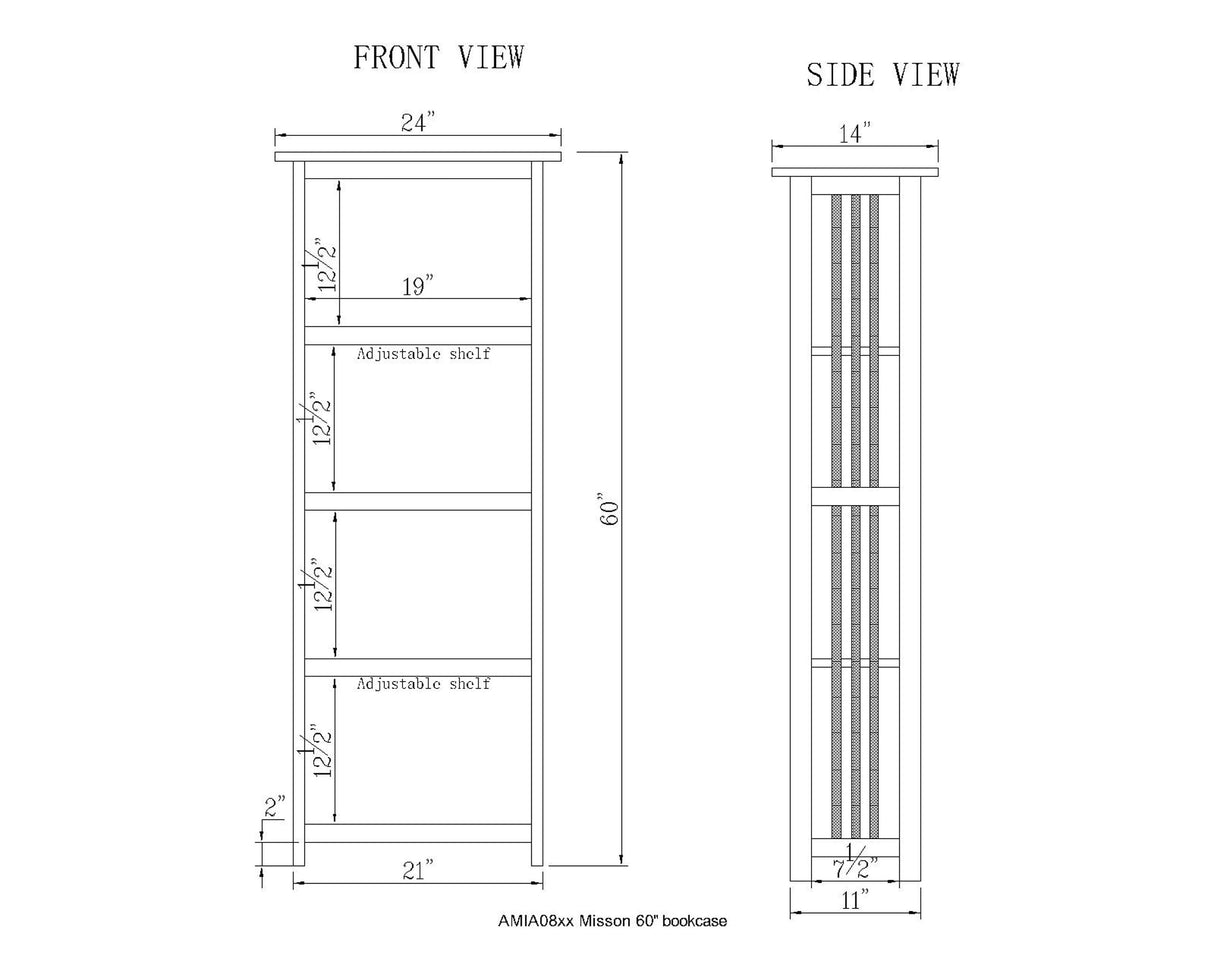 Alaterre Furniture Mission Book Shelf-4 Tier Bookcase with Adjustable Shelves for Living Room or Home Office, 60-Inch, Espresso Alaterre Furniture