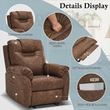 RIHEREFY Power Recliner Chair, Wall Hugger Recliner with Massage and Heat, PU Leather Recliner Chair with 2 Side Pockets & USB Ports for Living Room RIHEREFY