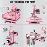 Leomru 8 in 1 Heat Press Machine 15x15 Inch, Heat Press Machine for T Shirts Hat Cap Mug Plate 360° Swing Away, Sublimation Heat Press Heat Transfer Machine W/ 30OZ Tumbler Press Pink Leomru