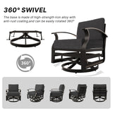 Gotland Outdoor Aluminum Patio Furniture Set with Fire Pit Table, 5 Pieces Metal Patio Furniture with 2 Swivel Rocking Chairs Waterproof 5.1'' Seat Cushions, for Garden Balcony Porch Gotland