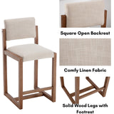 LukeAlon Linen Counter Stools Set of 4, Farmhouse Upholstered 26" Seat Height Counter Height Bar Stools with Wood Legs Open Back for Home Pub Kitchen, Beige LukeAlon