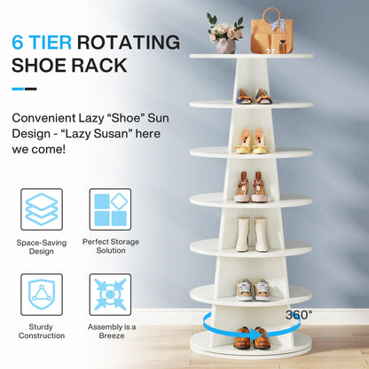 Tribesigns 7-Tier Shoe Rack for Closet, 24 Pairs Rotating Shoe Rack Tower, 360° Revolving Shoe Rack, Wood Shoe Storage Organizer, Vertical Lazy Susan Spinning Shoe Rack for Entryway, Hallway, - WoodArtSupply