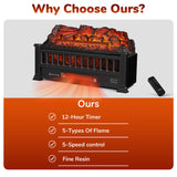 Alpaca Electric Fireplace Logs 20-Inch, Remote Controller Fireplace Insert Log Heater, Adjustable Flame Colors, Realistic Fake firewood Flame, Overheat Protection, Timer, Thermostat, 1500W Black Alpaca