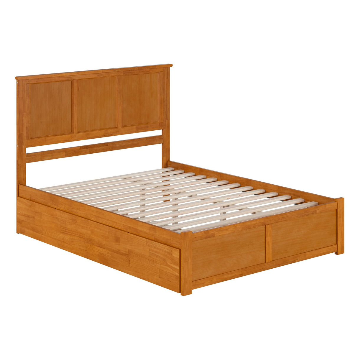 AFI Madison Queen Solid Wood Platform Bed with Footboard & Twin XL Trundle in Light Toffee AFI