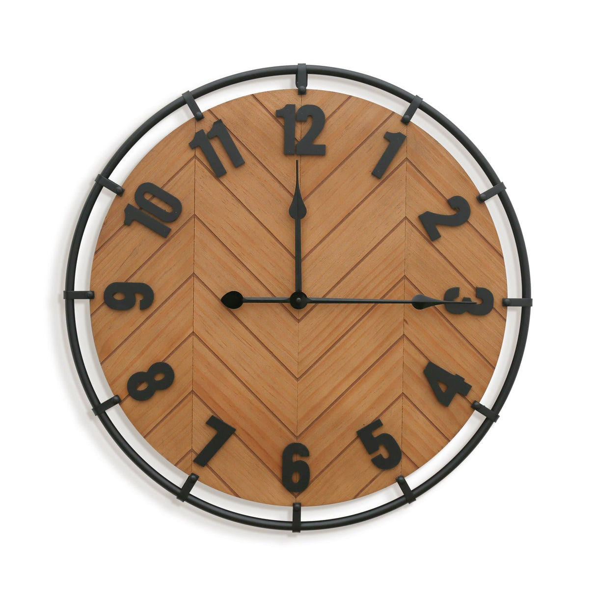Micasso Large Farmhouse Wall Clock: 27 Inch Rustic Antique Wood Silent Battery Operated Clock with Metal Circle and Large Numerals for Living Room/Bedroom/Office Micasso