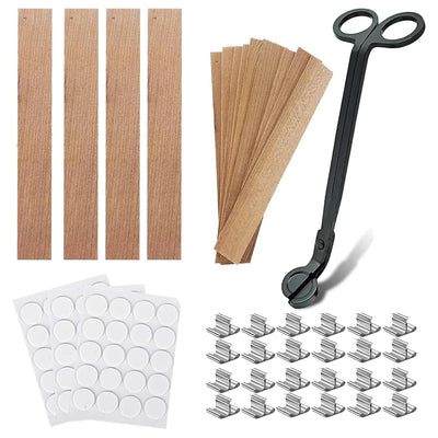 Wooden Candle Wicks with Wick Trimmer Cutter Crackling Candle Wicks kit 5.1 X 0.5 Inch Natural Candle Wood Wicks with Stand Candle Cores for DIY Candle Making Craft