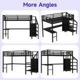 Full Size Metal Loft Bed Heavy-Duty Loft Bed Frame, LED Loft Bed Frame with L Shaped Desk, Wardrobe, Storage Stairs, Charging Station & Safety Guard for Kids Girls Boys, Space-Saving/Noise Reduced NicBex