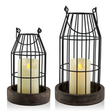 VIVIRENOIR Farmhouse Lantern Decor, Set of 2 Rustic Home Decor Lanterns with Flameless Candles, Wire Metal Cloche Decorative Candle Holders for Living Room Fireplace Mantel Dining Table Decor (Brown) VIVIRENOIR