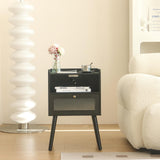 AWASEN Black Nightstand with Charging Station, Modern Bedside Table with Glass Decorative Drawer, Small End Table Side Table with 2 Tiers Storage Space, for Bedroom, Office and Small Space (Black) AWASEN