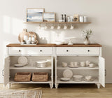 WAMPAT Entertainment Center with Bookshelves for TVs up to 75", Farmhouse Wall Unit TV Stand with 8 Doors & 4 Drawer, Media Console Table for Living Room, Bedroom & Home Theater, Off White WAMPAT