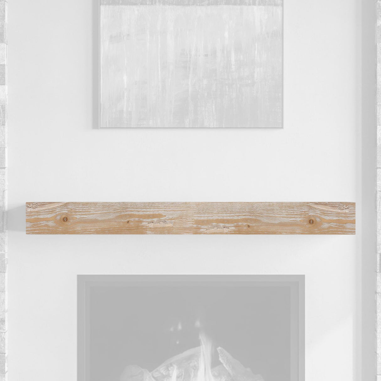 Dakota 60 Inch Floating Fireplace Mantel Shelf | Whitewash | Handcrafted Natural Pine Wood Shelves | Rustic Farmhouse Wall-Mounted Mantel for Fireplaces & Home Decor | 60” W x 3” H x 8” D MANTELSDIRECT