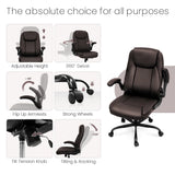 NEO CHAIR Ergonomic Office Chair PU Leather Executive Chair Padded Flip Up Armrest Computer Chair Adjustable Height High Back Lumbar Support Wheels Swivel for Gaming Desk Chair (Brown) NEO CHAIR