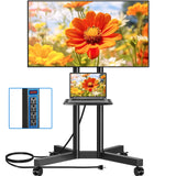 Rfiver Mobile TV Cart Rolling TV Stand with Power Outlet for 32-70 Inch Screens, Protable TV Stand on Wheels with Height Adjustment, Outdoor TV Stand Mount with Shelf Holds up to 88lbs for Home Office Rfiver