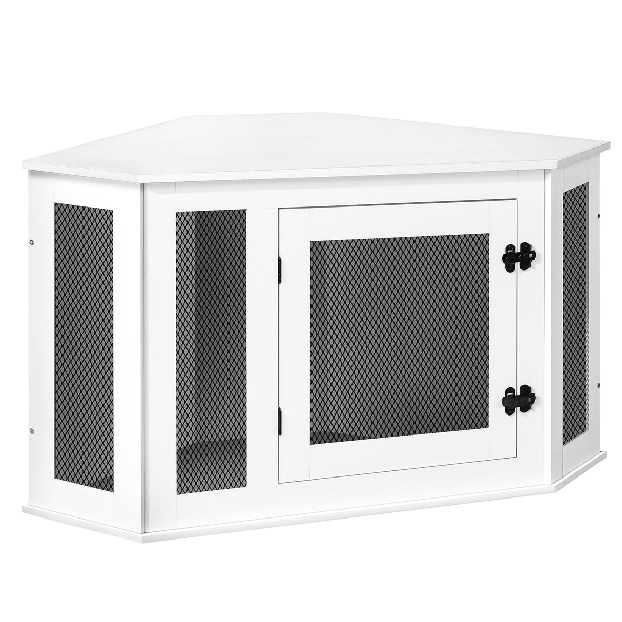 MAHANCRIS Corner Dog Crate Furniture, Wooden Dog Kennel End Table, Decorative Pet Crate Indoor Use, Furniture Style Dog House for Small Medium Dog, Dog Cage TV Stand, White and Black DCWT0801 MAHANCRIS