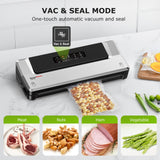 Bonsenkitchen Vacuum Sealer Machine, Fast-Compact Food Sealer, Multi-Functional Food Vacuum Sealer with 20 Vacuum Bags & 2 Roll Bags & Accessory Hose, High-Speed Continuous Working, Silver Bonsenkitchen