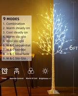 ZHOUDUIDUI Lighted Birch Tree, 6ft 96LED Birch Tree Lights,Artificial Twig Tree Light 9Modes Timer for Indoor Outdoor Christmas Halloween Easter Tree Home Party Wedding Decor,Warm & Cool White ZHOUDUIDUI
