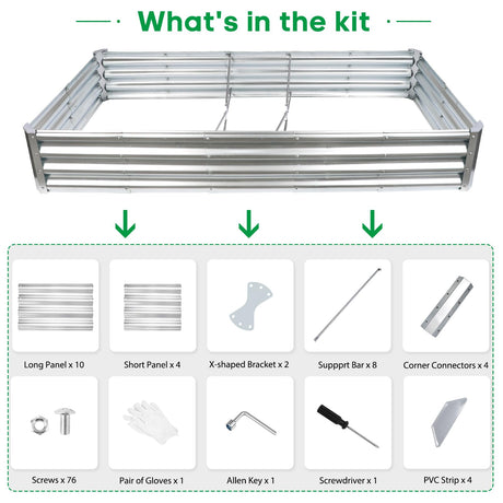 JERIA 6×3×1ft Raised Garden Bed with Support Rods,Galvanized Raised Garden Bed Kit Outdoor Metal Gardening Planter Box for Vegetable, Fruits, Flower JERIA