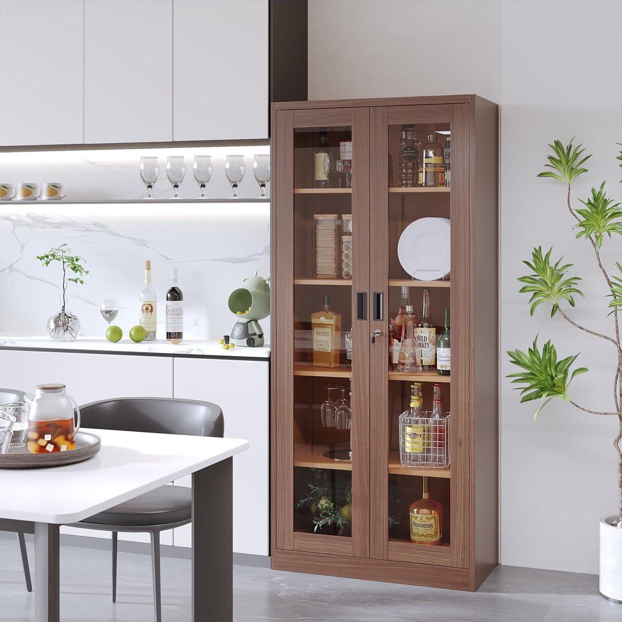 Anxxsu Display Cabinet with Glass Doors, Display Case Cabinet for Collectibles, Curio Display Cabinet with 4 Adjustable Shelves, 71" Glass Display Cabinet for Home Living Room (Wood Color) Anxxsu