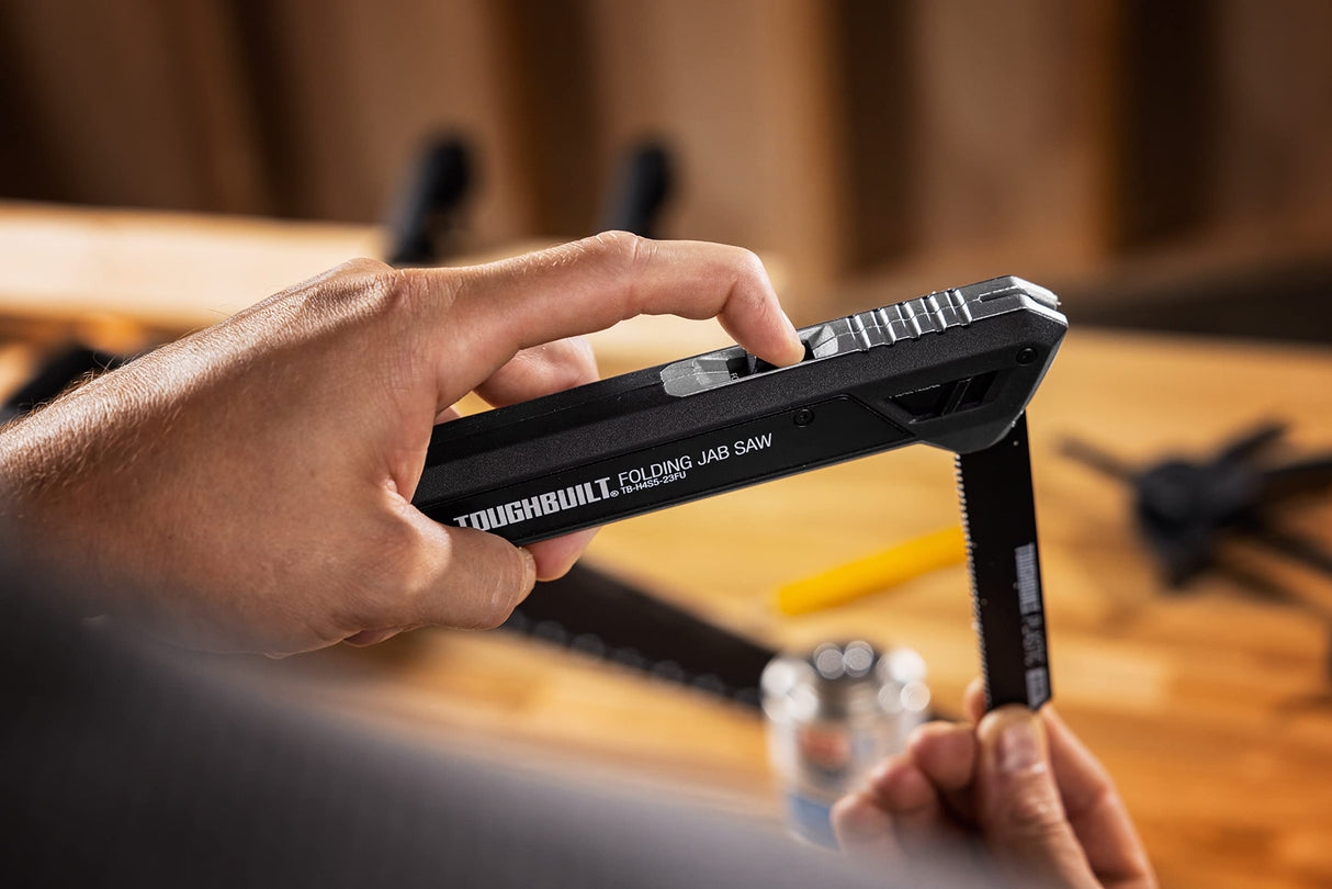 ToughBuilt - Folding Jab/Utility Saw, Drywall Blade w/triple-edge teeth (8 TPI) for faster cutting, + 4 Blades, Quick-fold and blade release mechanism - TB-H4S5-23FU ToughBuilt