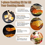 Bamboo Wooden Spoons for Cooking 7 Piece - Bamboo Cooking Utensils Set with Holder Wooden Spoons Spatula for Cooking Nonstick Wood Kitchen Utensil Set (7 Pcs) YIANSOL