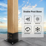 Grehitk 4×4 Post Base 4 Pcs,Deck Post Brackets,Inner Size 3.5"x3.5" Thick Steel Fence Post Anchor Base,Black Powder Coated Heavy Fence Post,for Supports Porch Railing Post Holders Pergola Brackets Grehitk