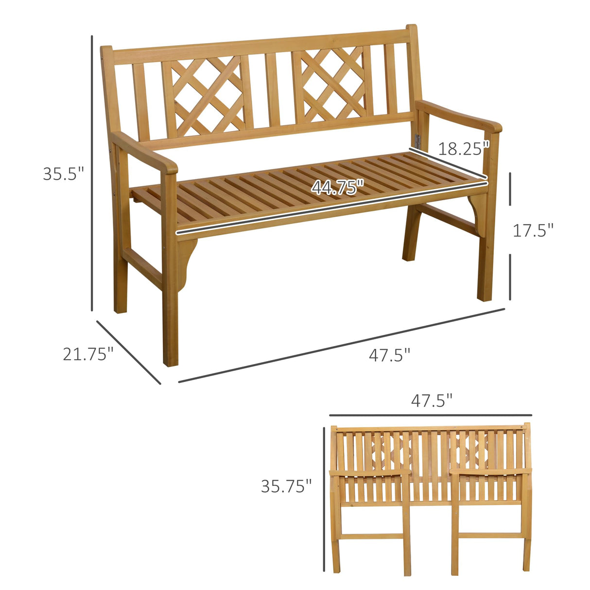 Outsunny Portable 4FT Wooden Garden Bench for Two with Backrest and Armrests Outsunny