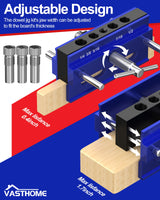 VASTHOME Self Centring Dowel Jig, Adjustable Drill Jig for Straight Holes, Biscuit Joiner Set with 6 Drill Guides, Adjustable Width Dowelling Jig for Straight Holes(blue) VASTHOME