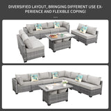 Rattaner 9-Piece Outdoor Sectional Wicker Furniture Set Patio Furniture Conversation Couch Set Large-size Storage Table with Thicken(5") Anti-slip Light Grey Cushions Furniture Cover Rattaner