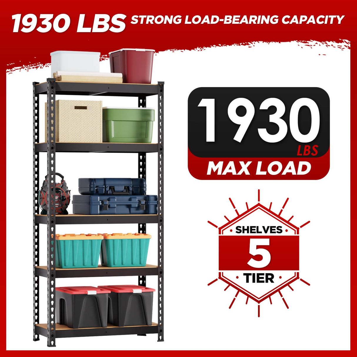 BestOffice 5 Tier Storage Shelves Adjustable Garage Shelves 15.7" D x 35.4" W x 72" H Heavy Duty Garage Shelving with Premium Materials MDF Boards for Kitchen Basement Warehouse Pantry BestOffice