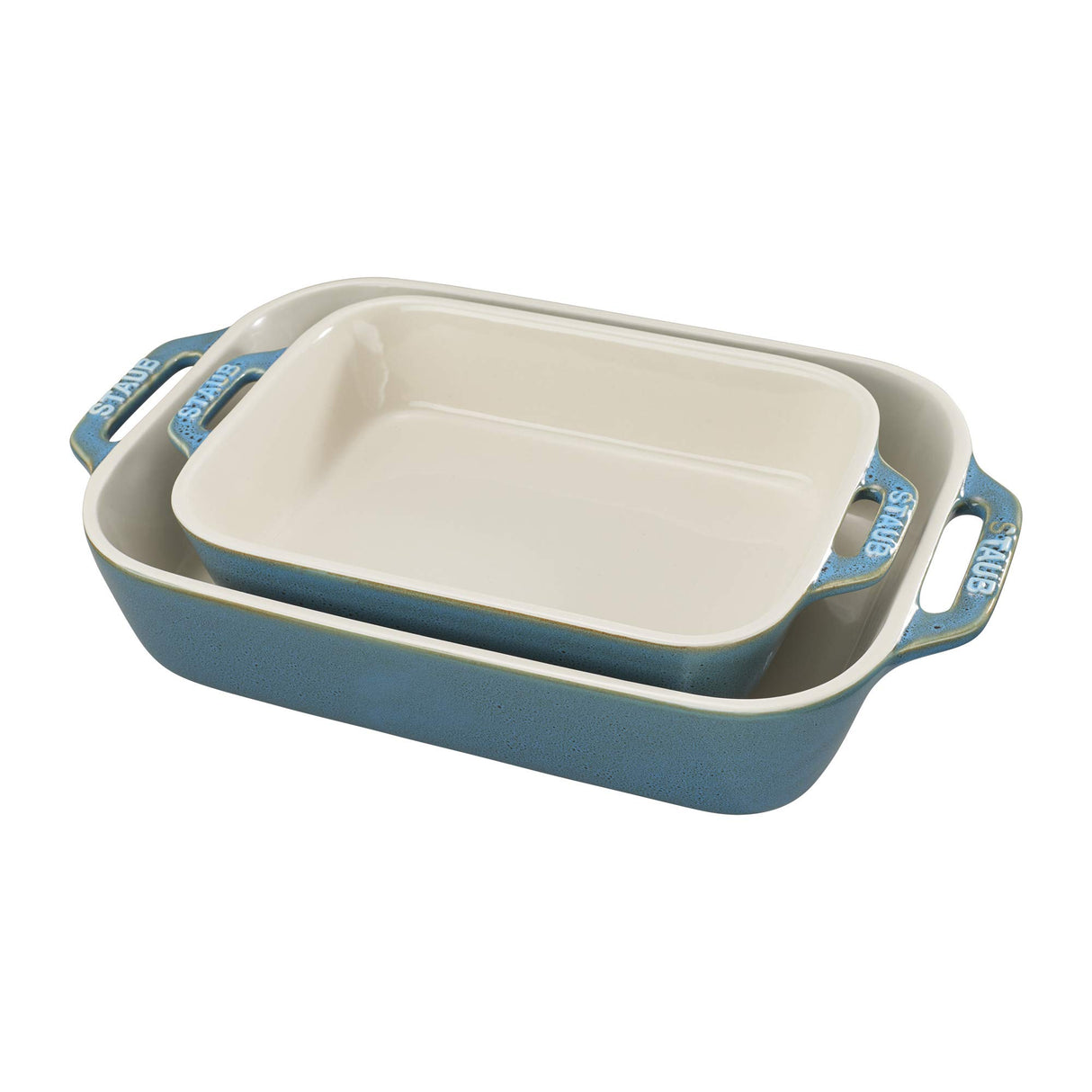 Staub Ceramic Rectangular Baking Dish Set, Casserole Dish, 2-Piece, Rustic Turquoise STAUB