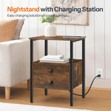 HOOBRO End Table with Charging Station, Bedside Table with 2 Drawer & USB Ports & Power Outlets, Nightstand for Small Spaces, Stable and Sturdy, for Living Room, Bedroom, Rustic Brown BF43UBZ01 HOOBRO