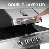 Royal Gourmet 4-Burner Propane Gas Grill with Warming Rack, Outdoor BBQ Grill with 34,000 BTUs Output for Patio Garden Barbecue Grilling, Black & Silver Royal Gourmet