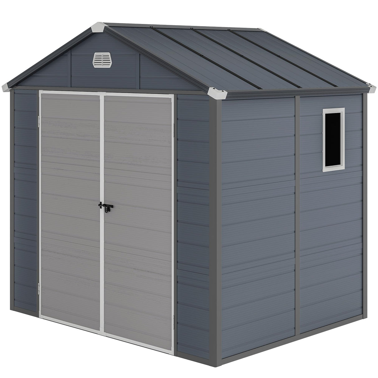 DWVO 8x6.2FT Outdoor Storage Shed w/o Floor, All-Weather Plastic Shed with Lockable Doors, Window & Vents, Plastic Tool Shed for Backyard, Patio, Poolside, Lawn, Gray DWVO