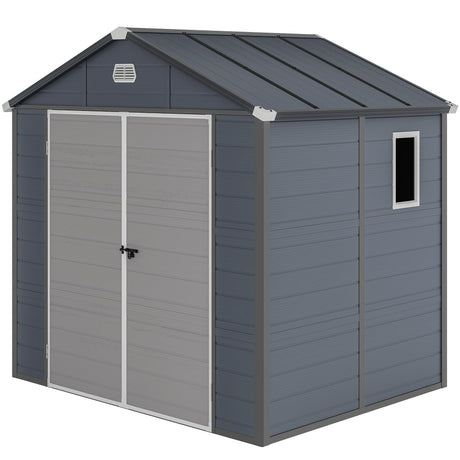 DWVO 8x6.2FT Outdoor Storage Shed w/o Floor, All-Weather Plastic Shed with Lockable Doors, Window & Vents, Plastic Tool Shed for Backyard, Patio, Poolside, Lawn, Gray DWVO